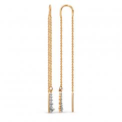 Threader earrings, russian red gold 585, with cubic zirconia, length approx. 65 mm