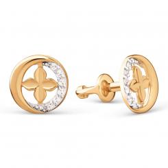 Stud earrings in russian 585 red gold with cubic zirconia, diameter approx. 8 mm