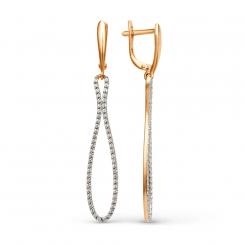 Earrings, russian red gold 585, with zirconia, height approx. 50 mm