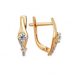 Earrings, russian red gold 585, with zirconia, height approx. 15 mm