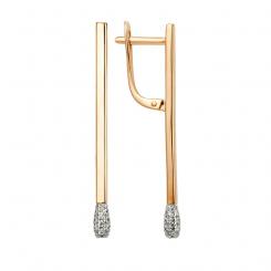 Earrings, russian red gold 585, with zirconia, height approx. 37 mm
