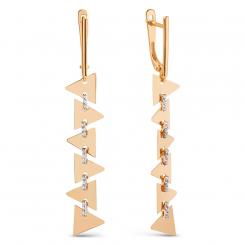 Earrings, russian red gold 585, with zirconia, height approx. 58 mm