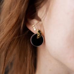 Elegant stud earrings, silver 925, decorative element - gilded in yellow gold, with onyx, diameter approx. 17 mm, height approx. 22 mm