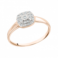 Exquisite women's ring, Russian red gold 585, with brilliant-cut diamonds 21 pieces 0,108 ct. HSI
