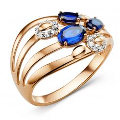 Damenring, Russisches Rotgold 585, mit Korund und Zirkonia, Breite ca. 13 mm