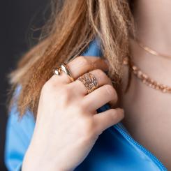 Beautiful women's ring, russian red gold 585, with filigree patterns