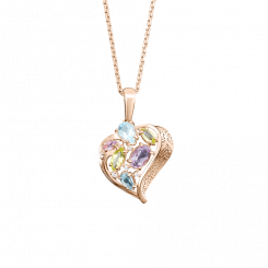 Anhänger, Russisches Rotgold 585, mit Zirkonia, Topas, Amethyst, Chrysolith, Höhe ca. 28 mm