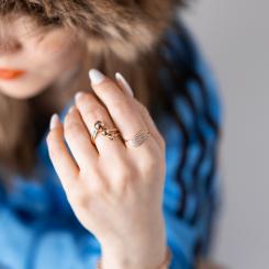 Unique women's ring, russian red gold 585, width of the central part approx. 16 mm