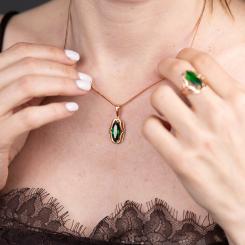 Attractive pendant, russian red gold 585, with green zirconia, height approx. 29 mm