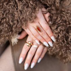 Elegant women's ring in russian red gold 585, with amber