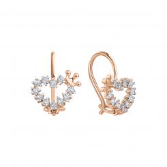 Earrings, russian red gold 585, with zirconia, height approx. 13 mm