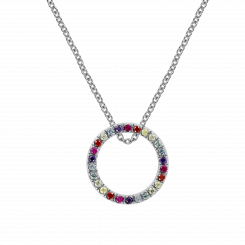 Collier aus 925er Silber mit Zirkonia, Länge ca. 42-45 cm, Anhänger-Durchmesser ca. 14 mm