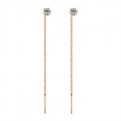 Threader earrings, russian red gold 585, with cubic zirconia - diameter approx. 4 mm, length approx. 51 mm