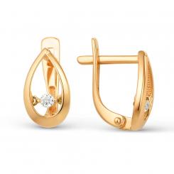 Earrings, russian red gold 585, with zirconia, height approx. 12 mm