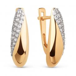Earrings, russian red gold 585, with zirconia, height approx. 19 mm