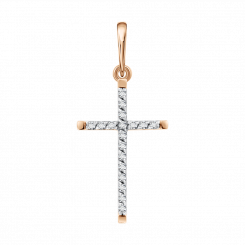 Elegant cross pendant, russian 585 red gold, with zirconia, height approx. 30 mm