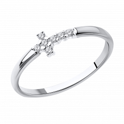 Schöner Damenring mit Kreuz, Silber 925, mit 6 Zirkonia