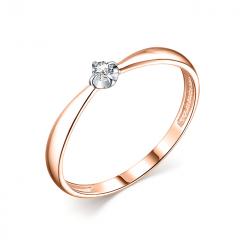 Women's ring, Russian red gold 585, diamond 1 piece, 0,047 ct. GSI