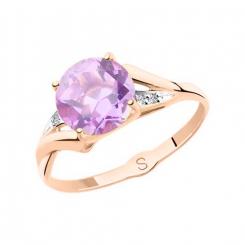 Adorable women's ring, Russian red gold 585, with amethyst - diameter about 8 mm, and 4 zirconia.
