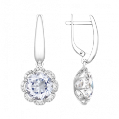 Wunderschöne Ohrhänger, Silber 925, mit Bergkristall - Durchmesser ca. 10 mm und Zirkonia, Höhe ca. 29 mm