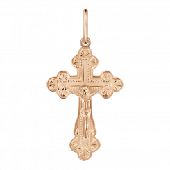 Beautiful cross pendant, russian red gold 585, with engraving, height approx. 36 mm