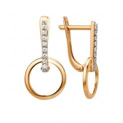 Earrings, russian red gold 585, with zirconia, height approx. 16 mm