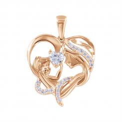 Pendant, russian red gold 585, with zirconia, width approx. 20 mm, height approx. 27 mm 
