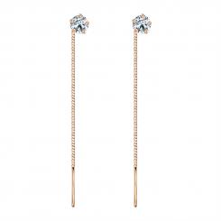Threader earrings, russian red gold 585, with cubic zirconia - diameter approx. 5 mm, length approx. 51 mm