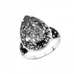 Exquisite women's ring, silver 925, with black and colorless cubic zirconia, with black Swarovski crystal - size approx. 18x13 mm