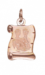 Unique scroll-shaped pendant Zodiac sign - Gemini, 21.05-21.06, red gold 585, with engraving, height approx. 24 mm