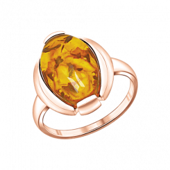 Elegant women's ring, silver 925, gold-plated, with brown amber - size approx. 15x10 mm