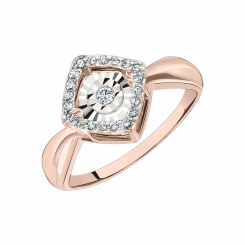 Beautiful women's ring, Russian red gold 585, with brilliant-cut diamonds 21 pieces - 0,087 ct. HSI