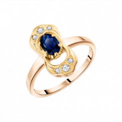 Charming women's ring, red gold 585, with sapphire HTS, zirconia