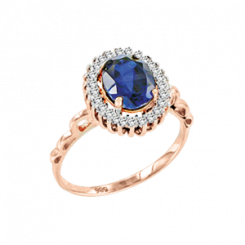 Exquisite women's ring, red gold 585, with zirconia and sapphire HTS - diameter approx.8x6 mm