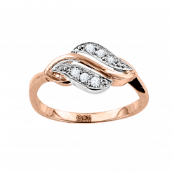 Amazing women's ring in red/white gold 585, with 6 brilliant-cut diamonds 0.112 IVS
