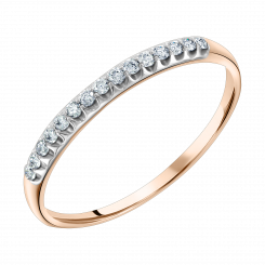 Charming women's ring, Russian red gold 585, with a brilliant-cut diamonds 0,145 ct. HSI
