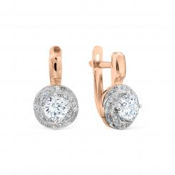 Earrings, russian red gold 585, with zirconia, height approx. 16 mm
