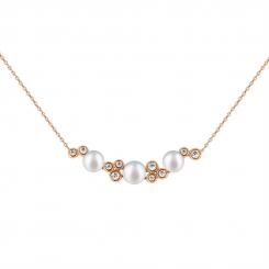 Necklace with pearls and zirconia, russian red gold 585, chain length approx. 45 cm
