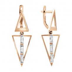 Earrings, russian red gold 585, with zirconia, height approx. 34 mm