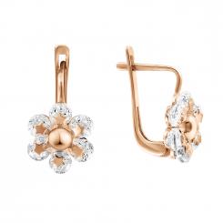 Earrings, russian red gold 585, with zirconia, height approx. 18 mm, weight of the piece of jewelry: approx. 2,23 gr.