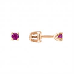 Серьги-пуссеты из русского красного золота 585 пробы с рубином ≈ 0,1948 ct., диаметр ≈ 2 мм