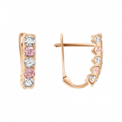 Children’s earrings, Russian red gold 585, with zirconia, height approx. 12 mm