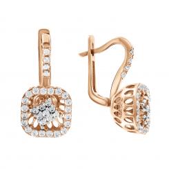 Earrings, russian red gold 585, with zirconia, height approx. 21 mm, size of the decorative part approx. 11x11 mm, weight of the piece of jewelry: approx. 5,60 gr.