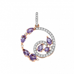 Shiny pendant, russian red gold 585, with amethysts and zirconia, height approx. 30 mm, weight of the product approx. 2,7 gr.