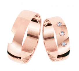 Wedding rings in red gold 585, width approx. 7.0 mm No. 9036 / TR with brilliant-cut diamonds 0.06 ct. WSI. / Price for 1 ring.