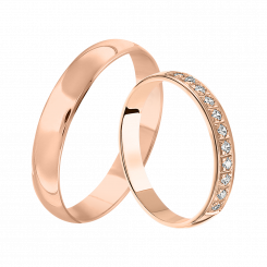 Wedding rings in red gold 585, No. 890/TR with zirconia, width approx. 3.0 mm; No. 195/TR width approx. 3.5 mm. / Price for 1 ring