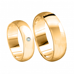 Trauringe, Gelbgold 585, Nr. 9040g/TR - mit Brillant 0,03 ct. HSI, Breite ca. 5 mm, Nr. 8242g/TR - ohne Brillant, Breite ca. 5 mm, mit glänzender Oberfläche. / Preis für je 1 Ring