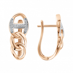 Earrings, russian red gold 585, with zirconia, width approx. 7-9 mm, height approx. 22 mm