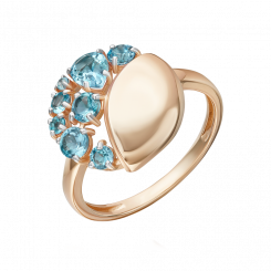 Women's ring, Russian red gold 585, with topazes, diameter of the upper part of the ring approx. 15 mm