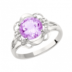 Gorgeous ladies ring, silver 925, with amethyst - diameter approx. 8 mm, and 6 zirconia